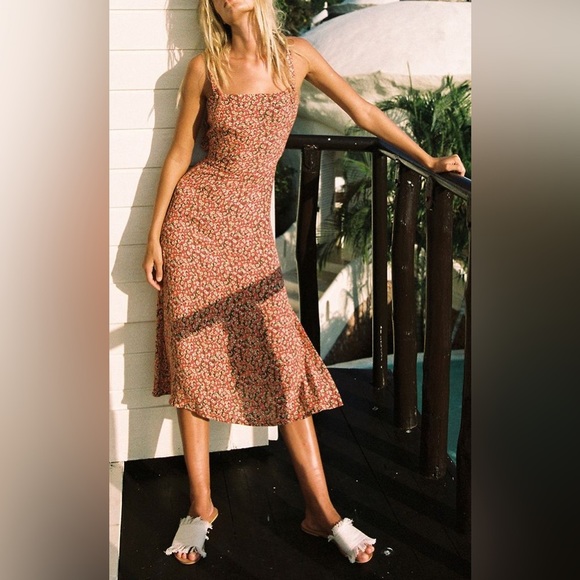 Faithfull the Brand/  Katergo Tie Back Floral Dress midi pink XS - Picture 4 of 6